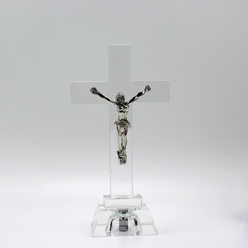 LED Crystal Jesus Cross Statue