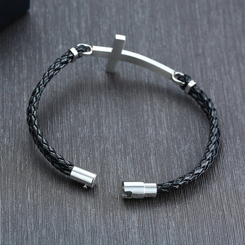 Braided Leather Cross Bracelet