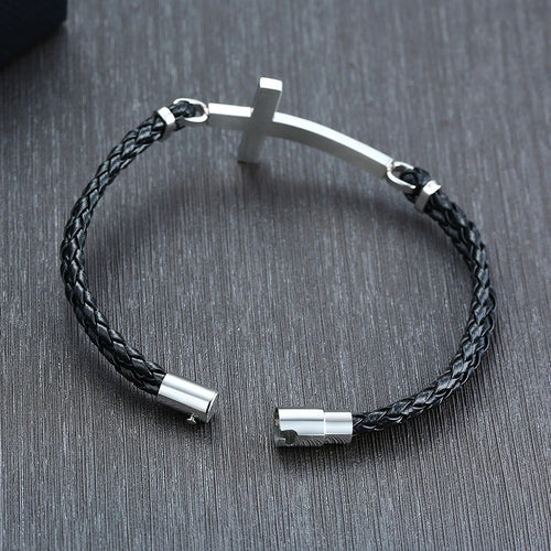 Braided Leather Cross Bracelet