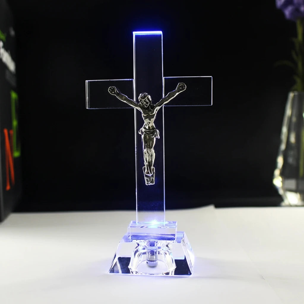 LED Crystal Jesus Cross Statue