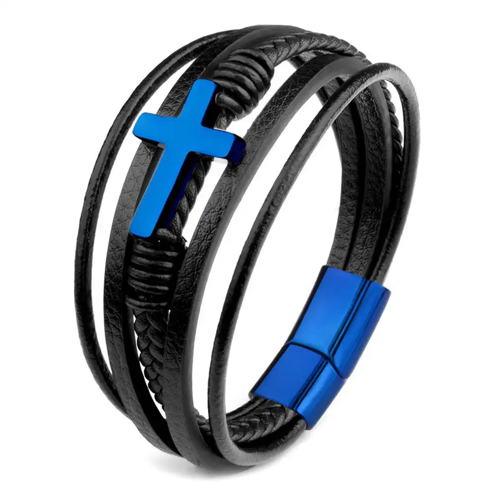 Classic Genuine Leather Stainless Steel Magnet Clasp Bracelet
