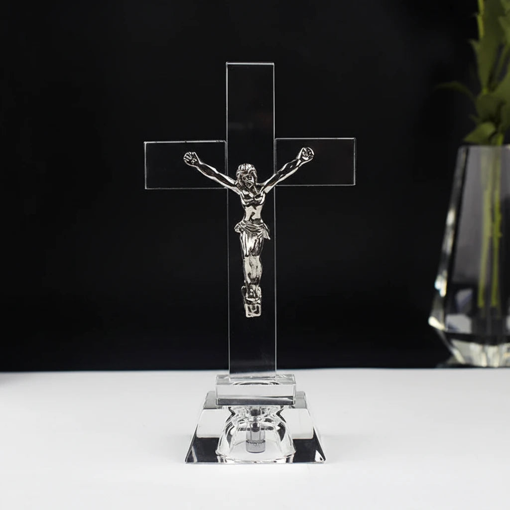 LED Crystal Jesus Cross Statue