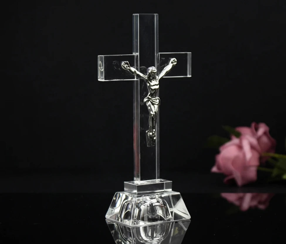 LED Crystal Jesus Cross Statue