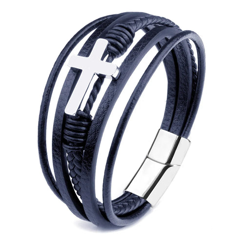 Classic Genuine Leather Stainless Steel Magnet Clasp Bracelet