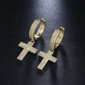 Iced Out Cross Hoop Drop Earrings