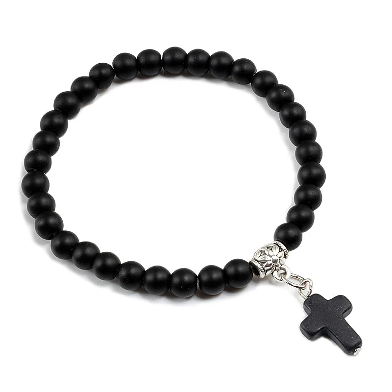 Natural Stone Beaded Cross Bracelet