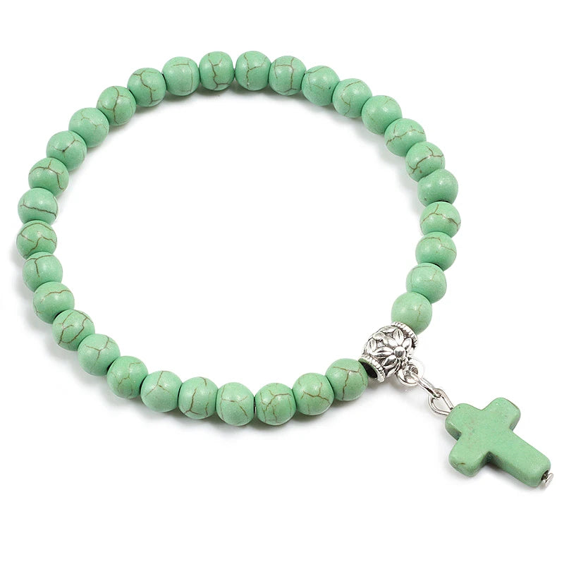 Natural Stone Beaded Cross Bracelet