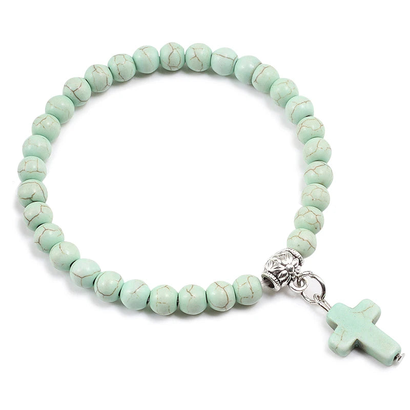 Natural Stone Beaded Cross Bracelet