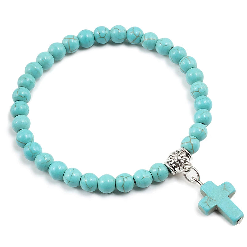 Natural Stone Beaded Cross Bracelet