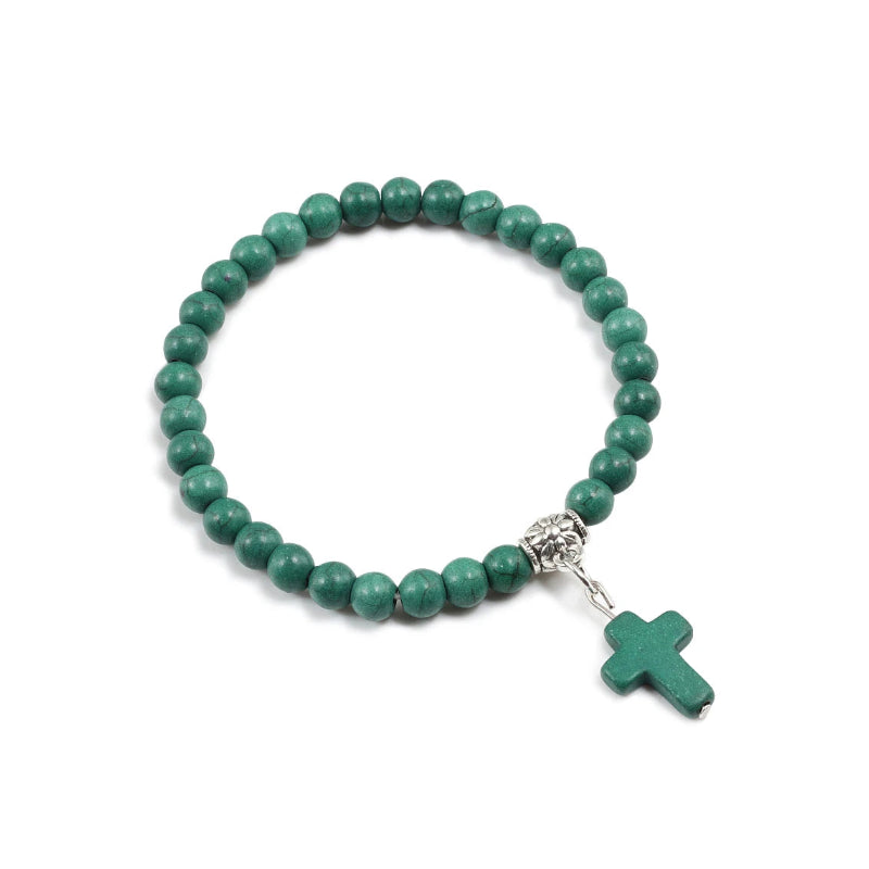 Natural Stone Beaded Cross Bracelet