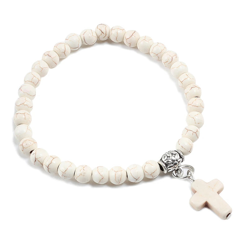Natural Stone Beaded Cross Bracelet