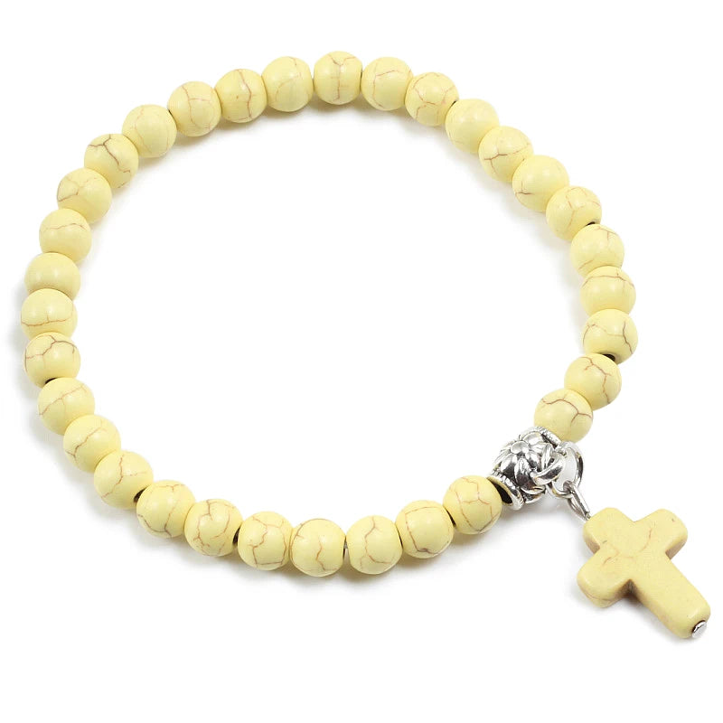 Natural Stone Beaded Cross Bracelet