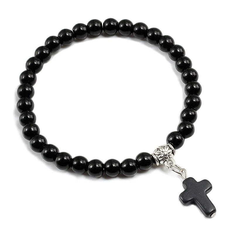 Natural Stone Beaded Cross Bracelet