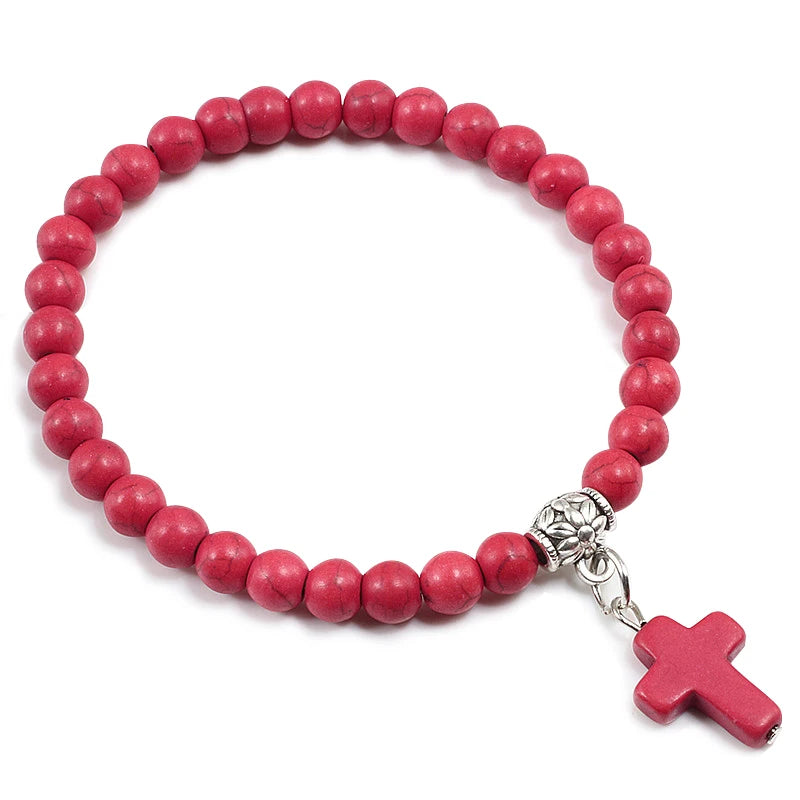 Natural Stone Beaded Cross Bracelet