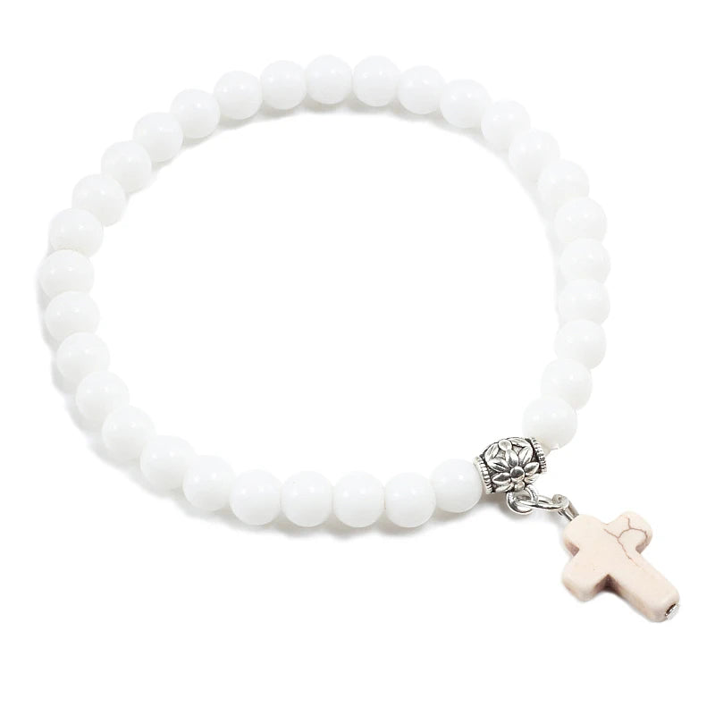 Natural Stone Beaded Cross Bracelet