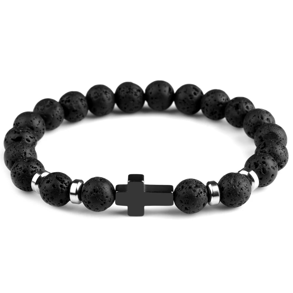 Natural Stone Cross Beaded Bracelet