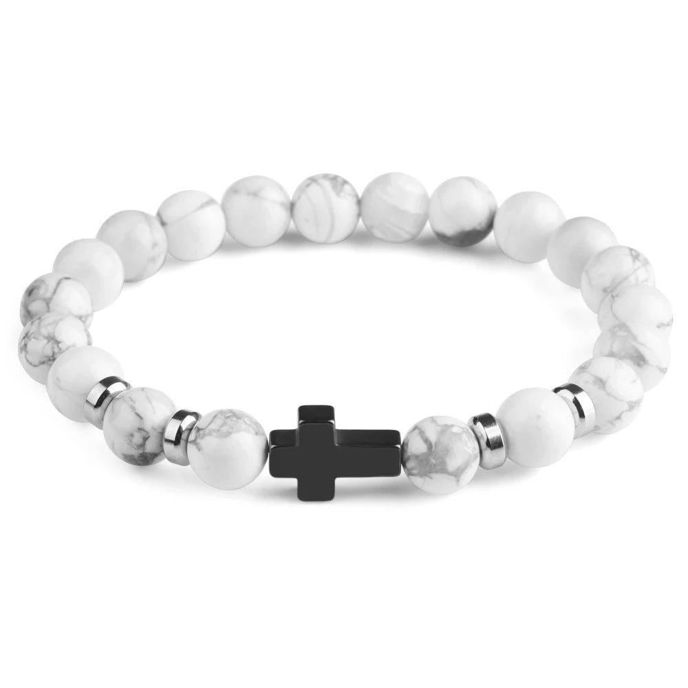 Natural Stone Cross Beaded Bracelet