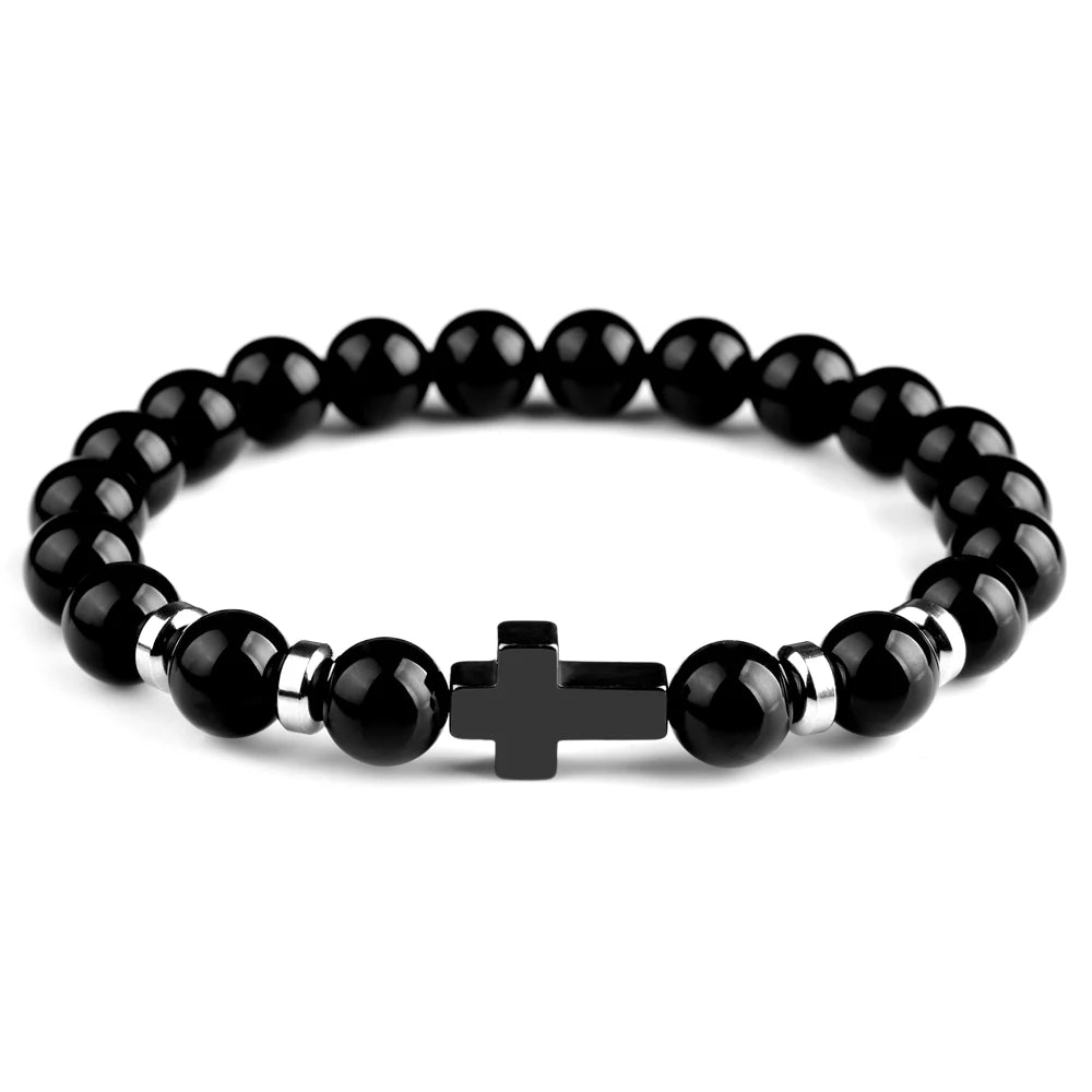 Natural Stone Cross Beaded Bracelet