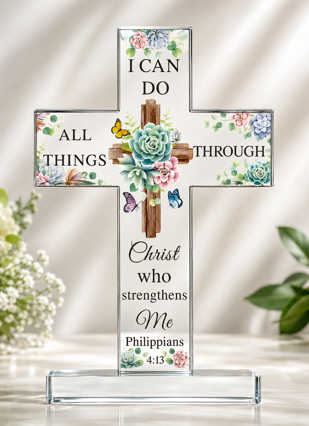 Philippians 4:13 Floral Crystal Cross