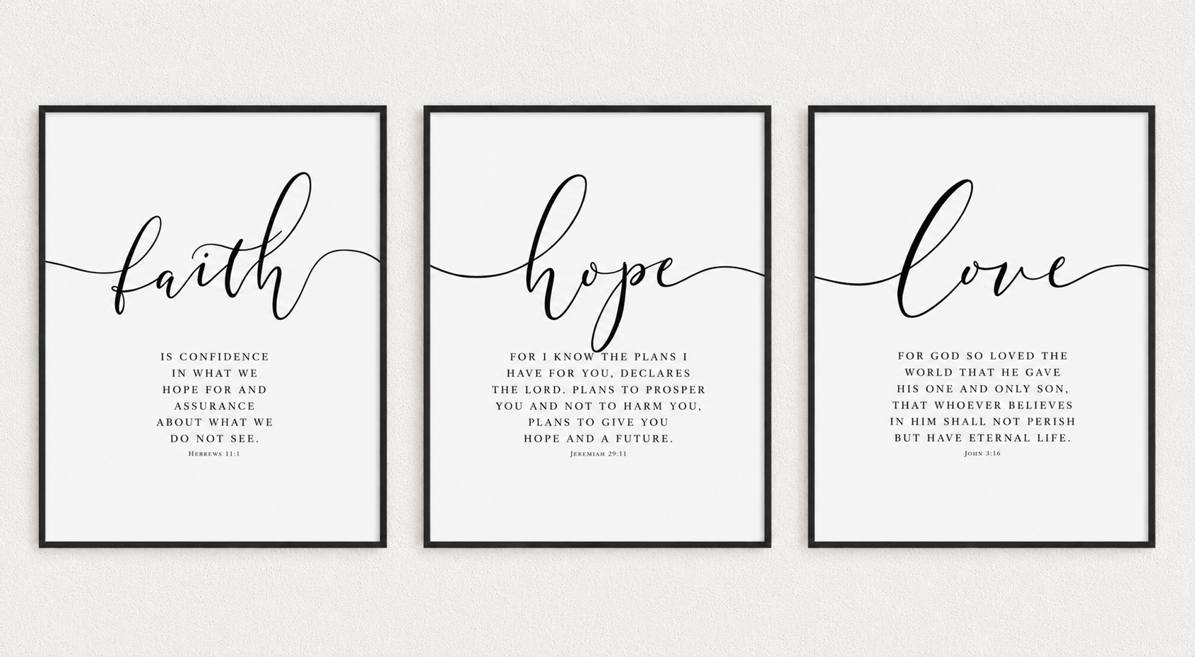 3-Piece Faith Hope Love Scripture Canvas Poster Set
