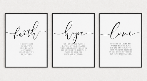 3-Piece Faith Hope Love Scripture Canvas Poster Set