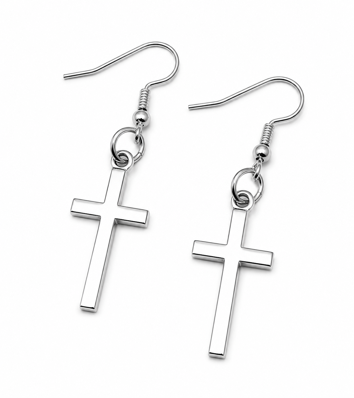 Simple Silver Cross Drop Earrings