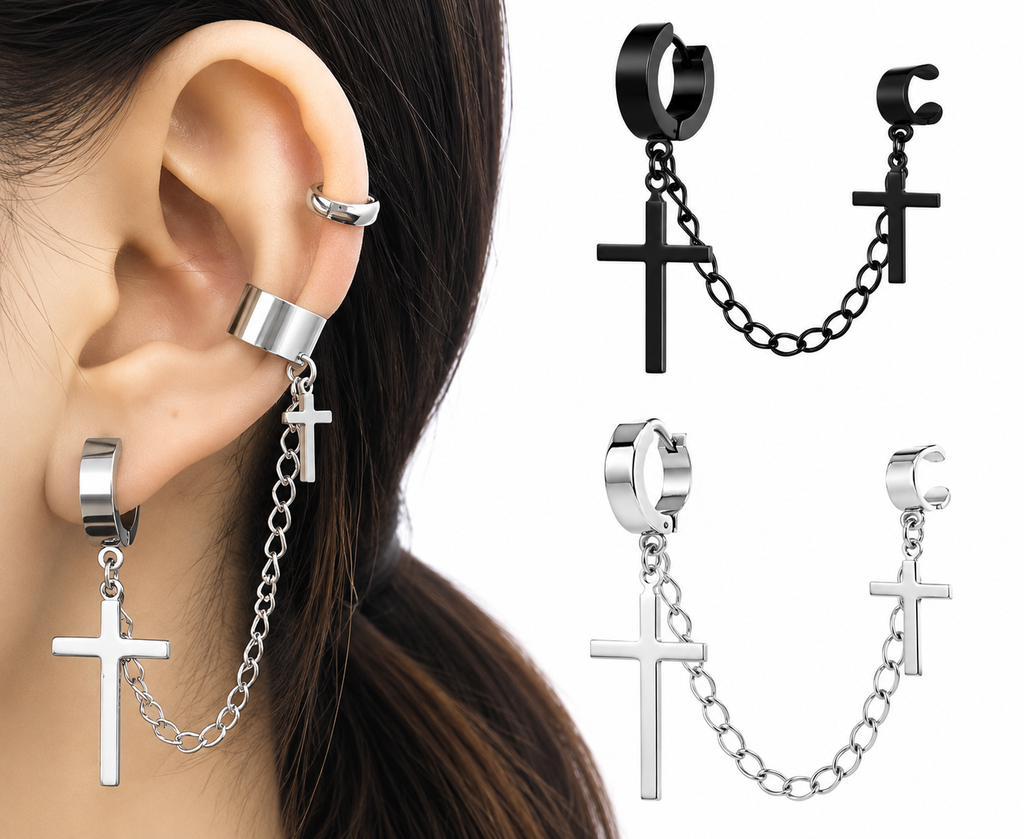 Chained Double Cross Earrings