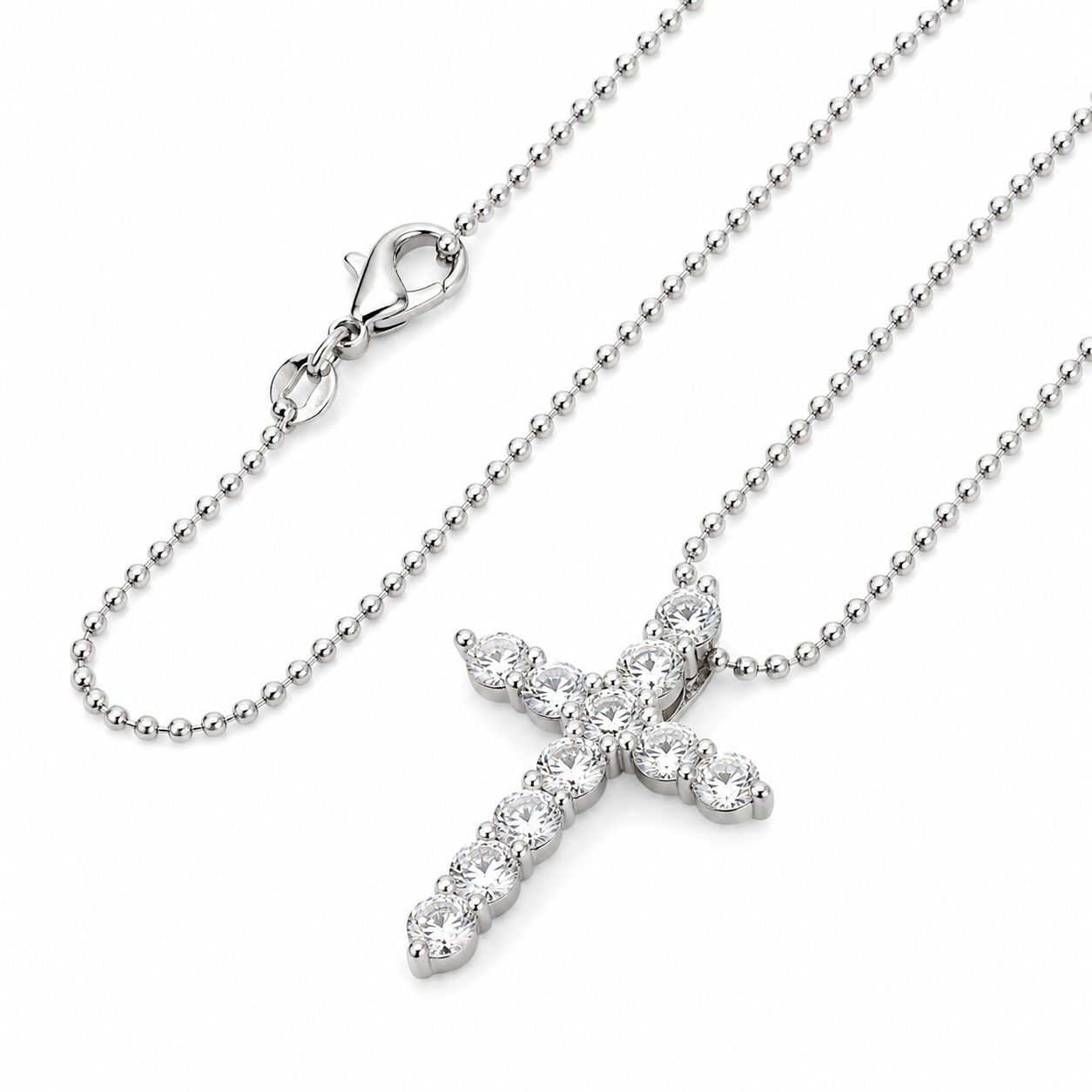 Sterling Silver Sparkling Zircon Cross Pendant Necklace