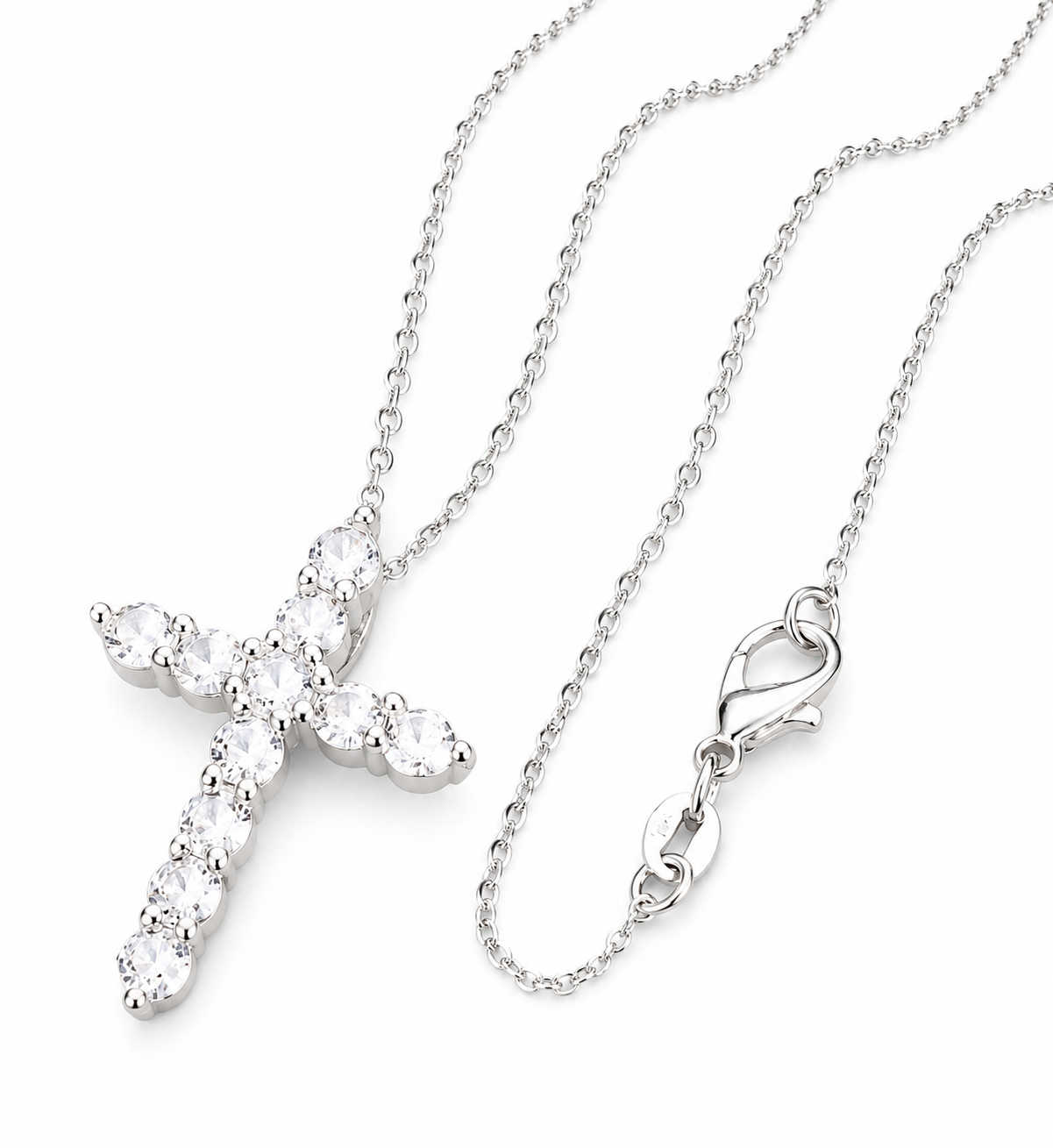 Sterling Silver Sparkling Zircon Cross Pendant Necklace