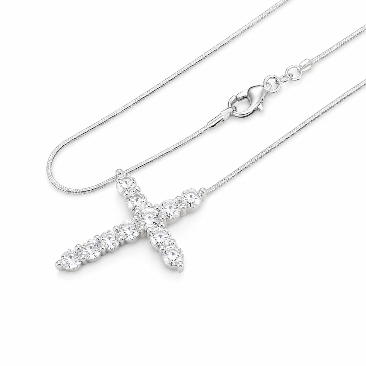 Sterling Silver Sparkling Zircon Cross Pendant Necklace