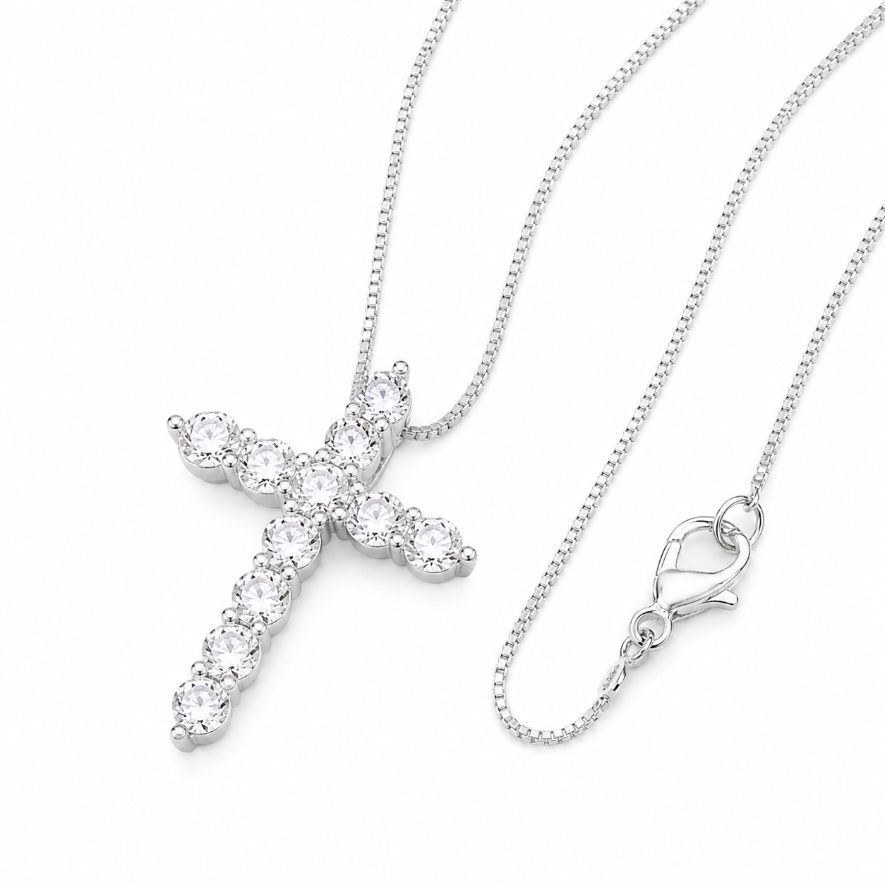 Sterling Silver Sparkling Zircon Cross Pendant Necklace