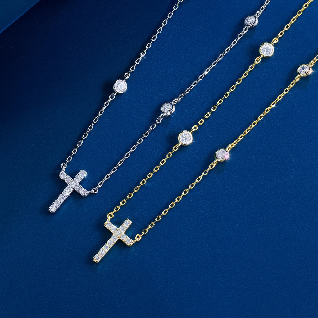 Station Chain Cross Pendant Necklace