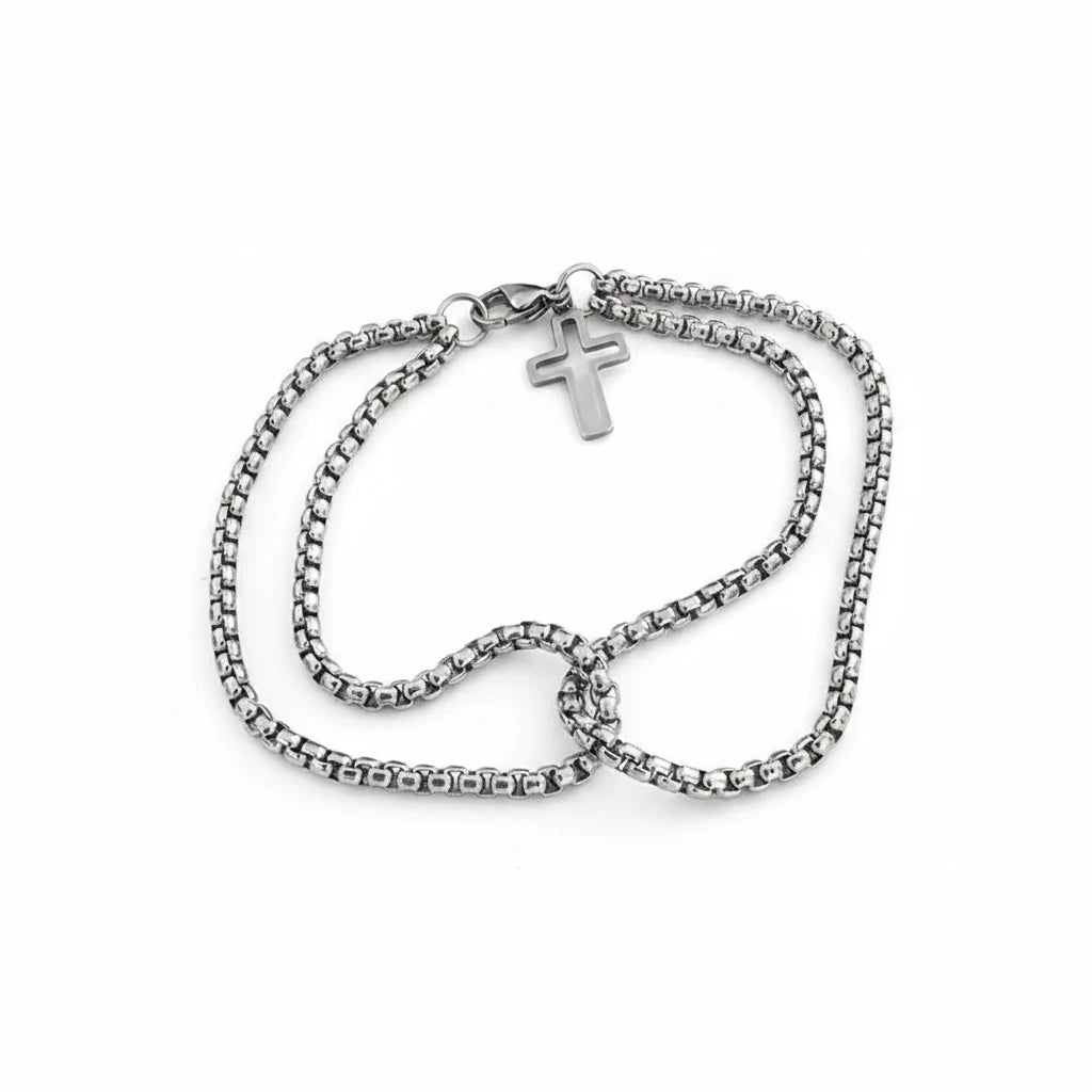 Edelstahl-Doppelketten-Hohlkreuz-Armband