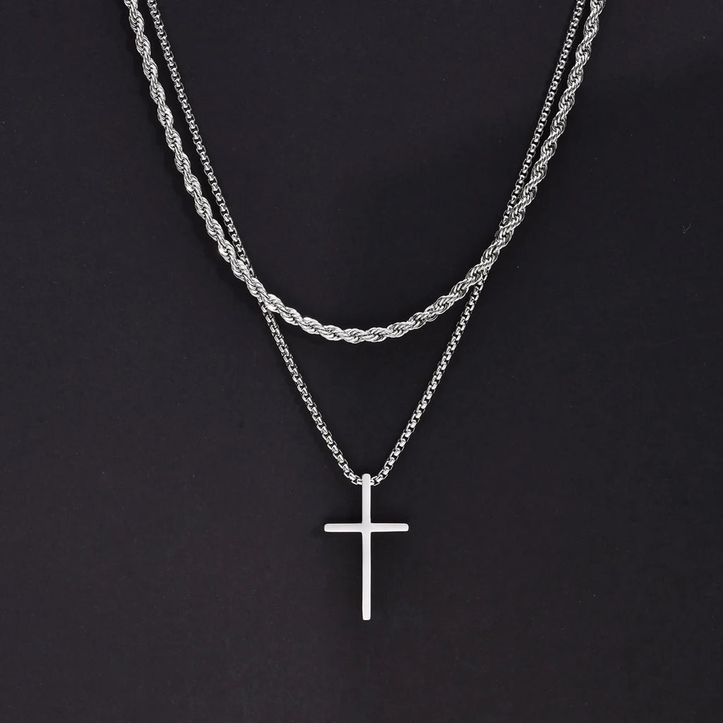 2-Piece Layered Cross Necklace Set