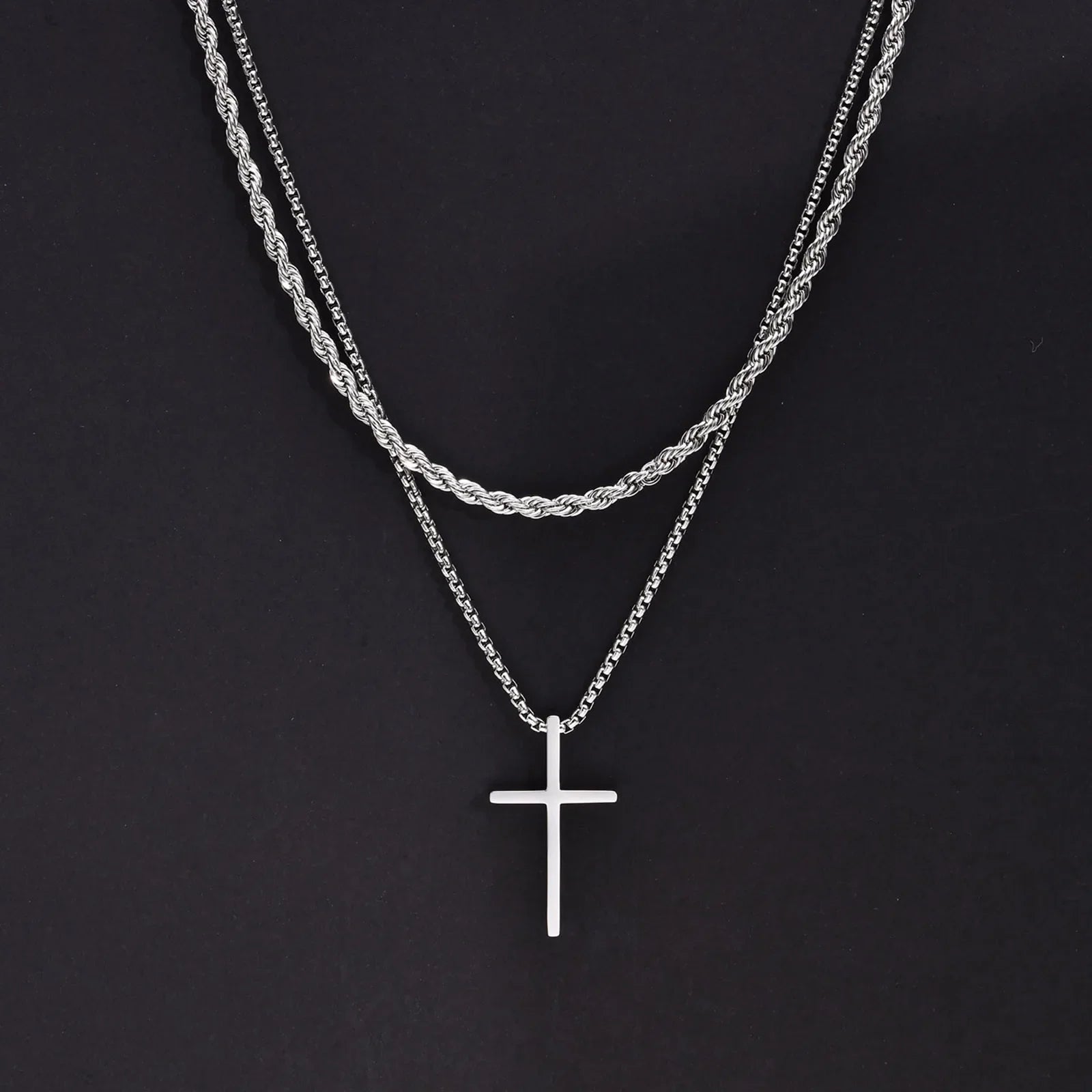 2-Piece Layered Cross Necklace Set