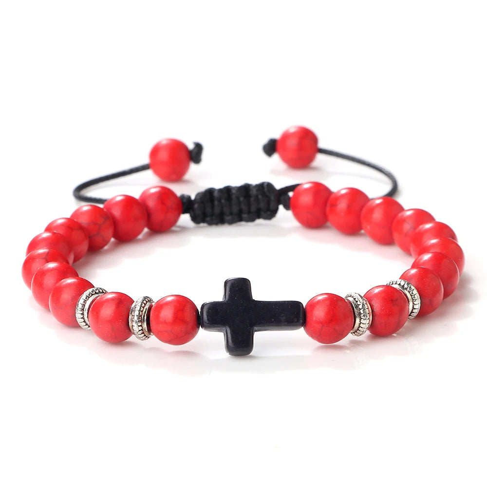 Natural Stone Adjustable Cross Bracelet