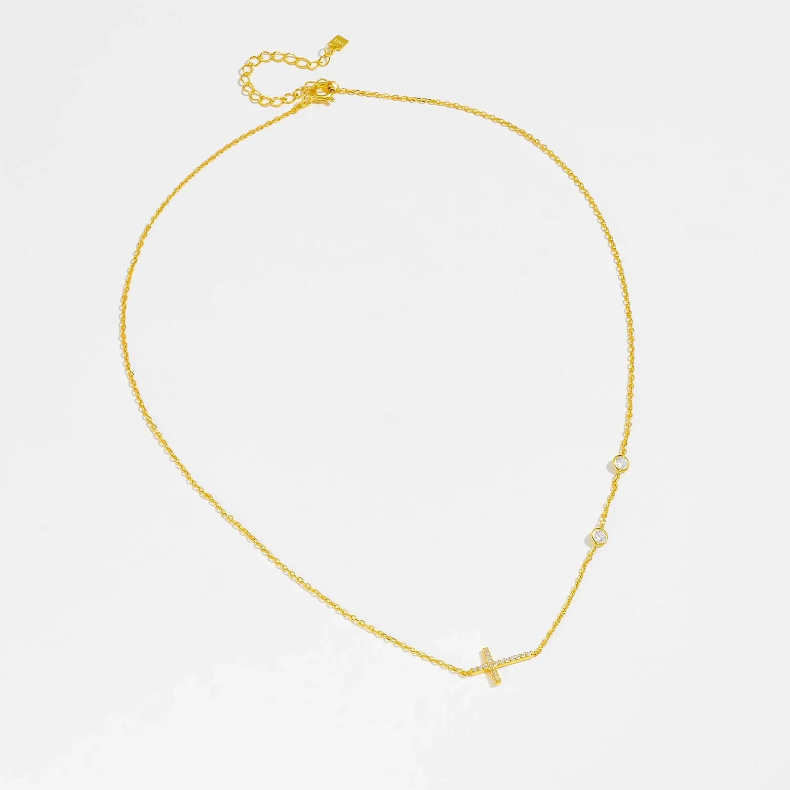 Sideways Cross Zircon Pendant Necklace