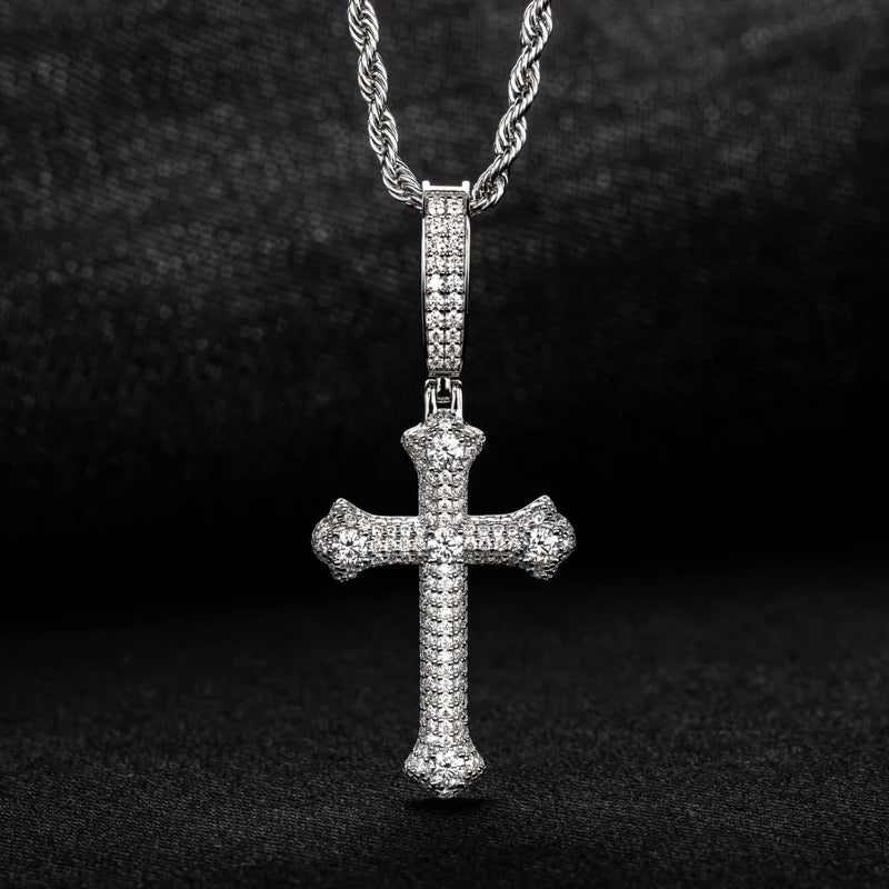 Iced Out Moissanite Cross Pendant Necklace
