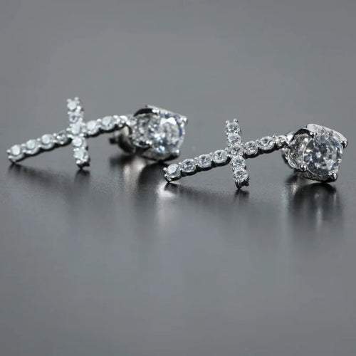 CZ Cross Drop Stud Earrings