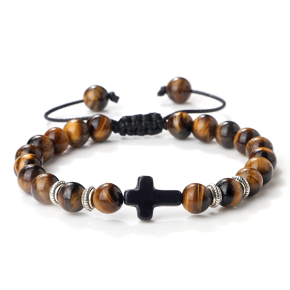 Natural Stone Adjustable Cross Bracelet