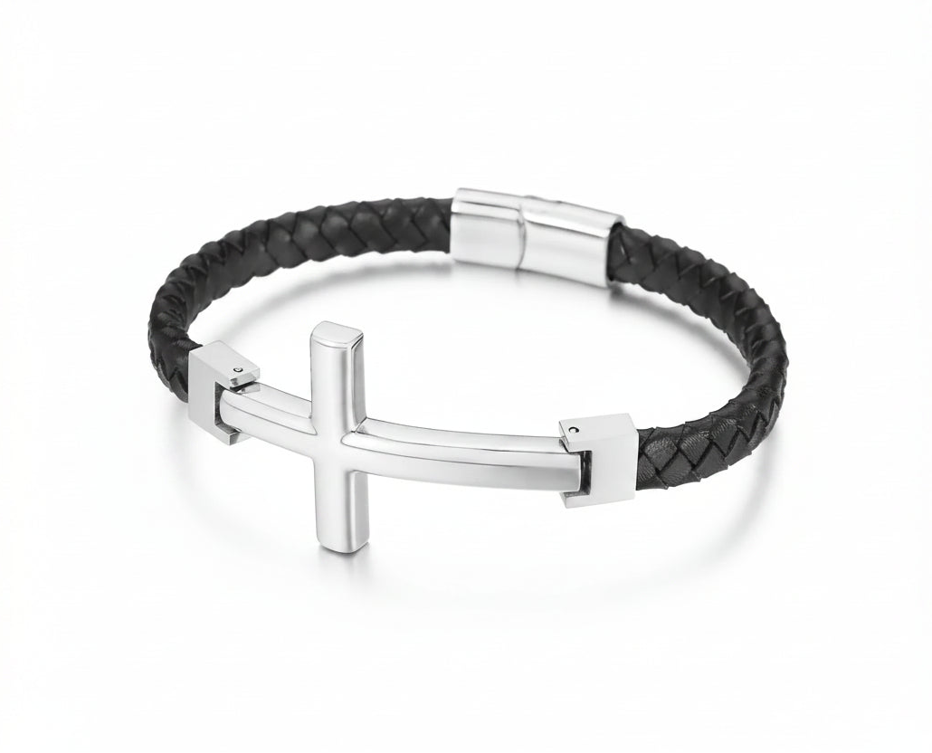Genuine Leather and Stainless Steel Bracelet