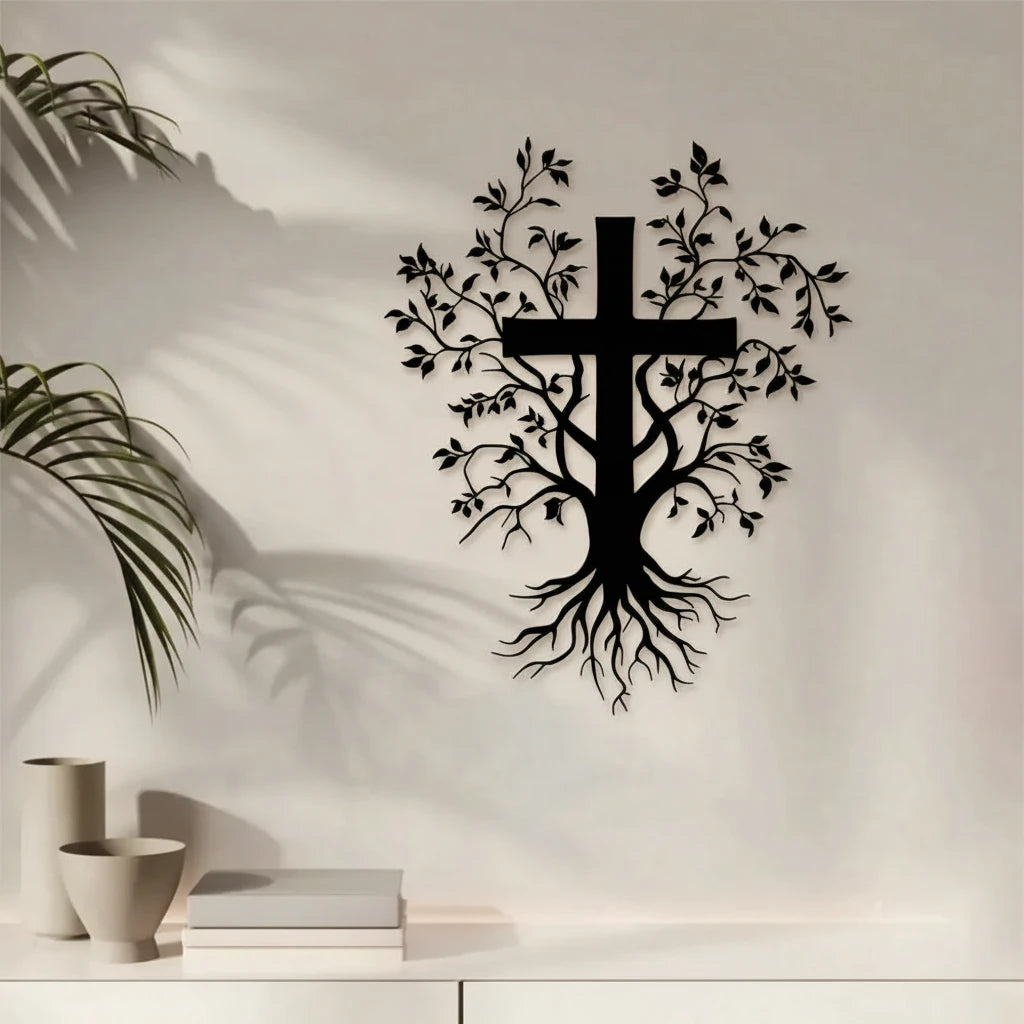 Rooted Cross Metal Wall Decor