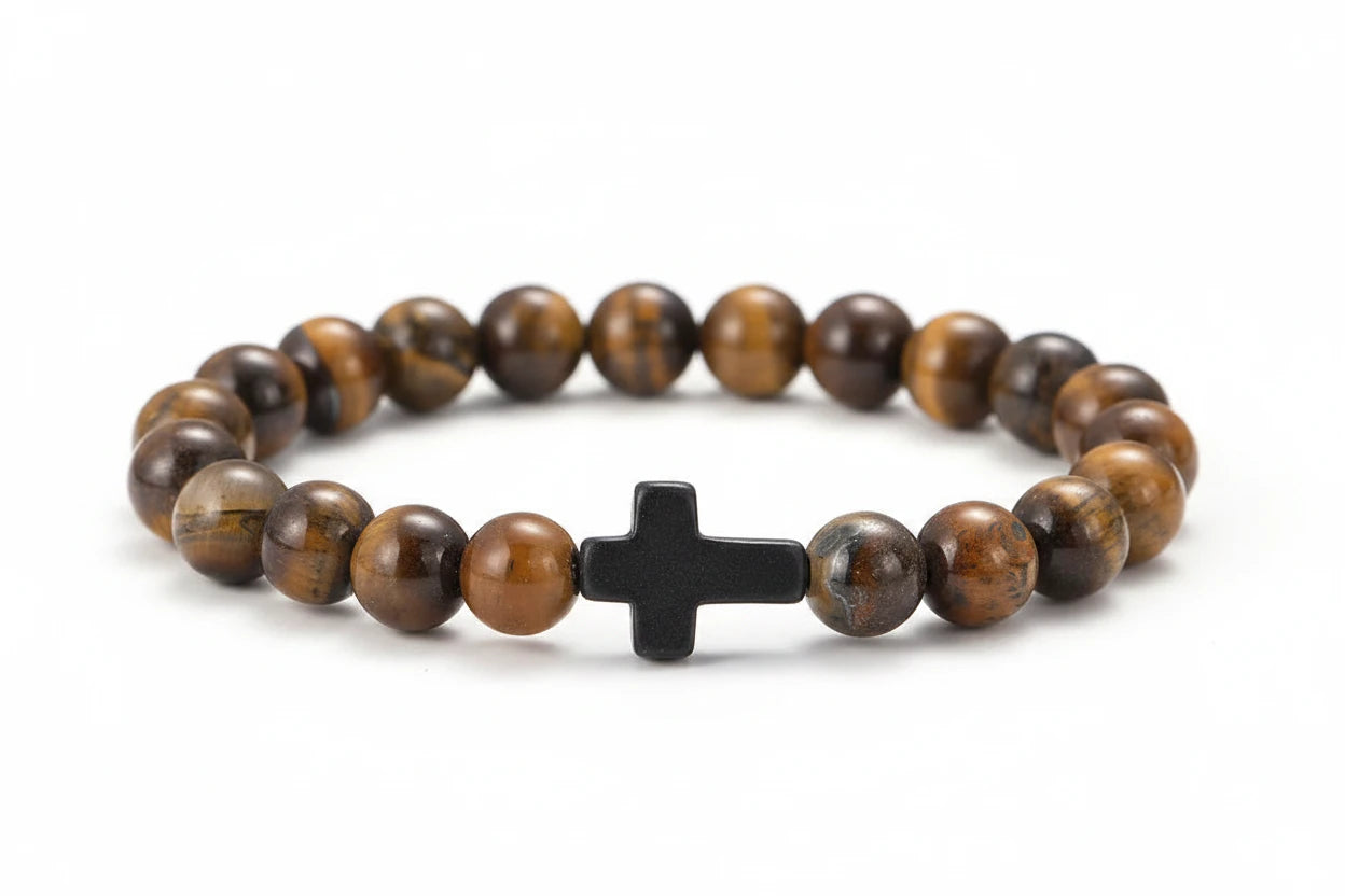 Natural Stone Cross Beaded Bracelet Collection