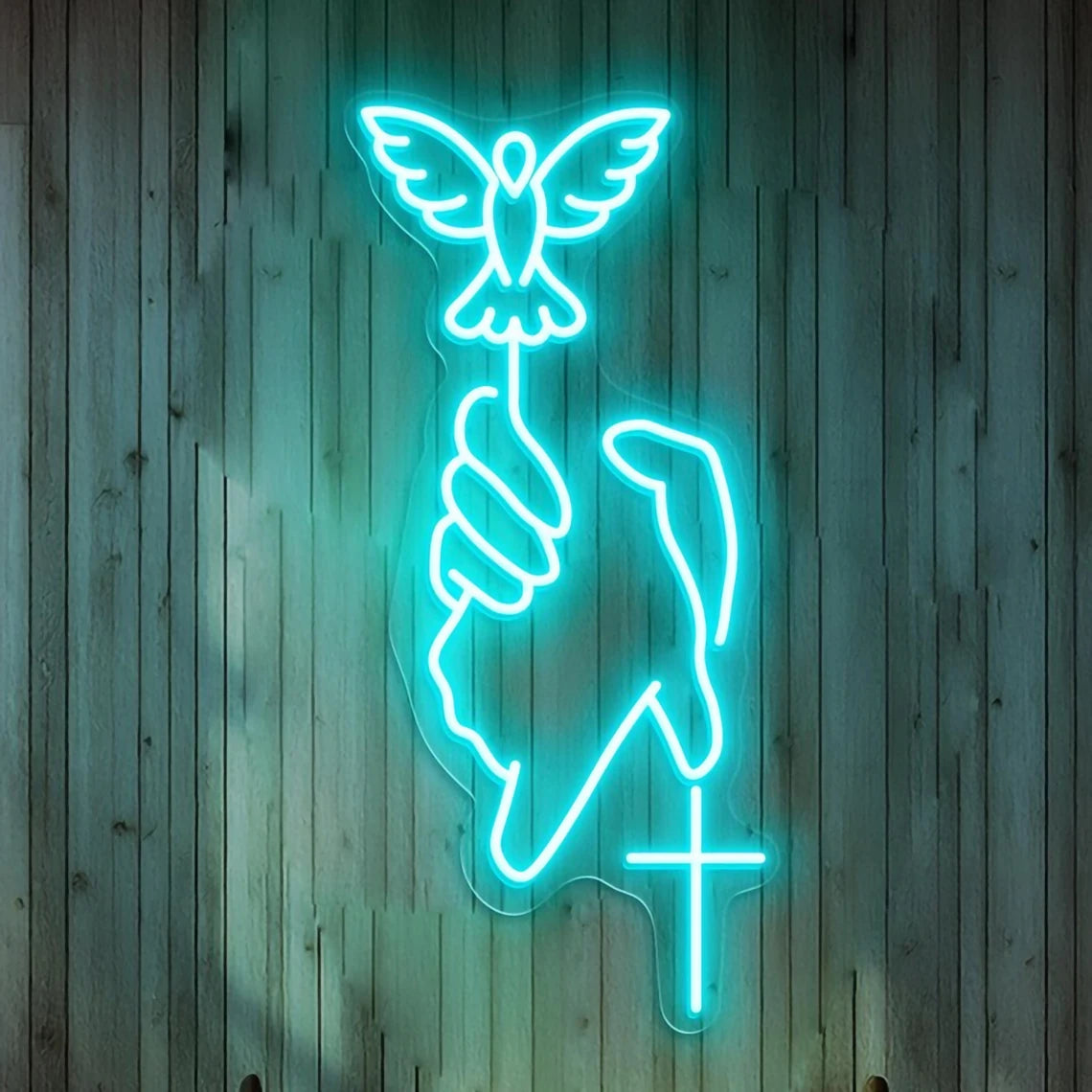 Hand of God Dove & Cross LED Neon Sign