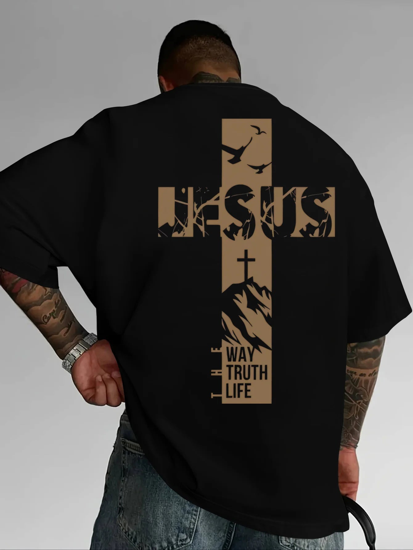 Jesus Cross Pattern T-Shirt