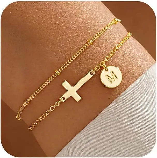 2-Piece Initial Cross Bracelets