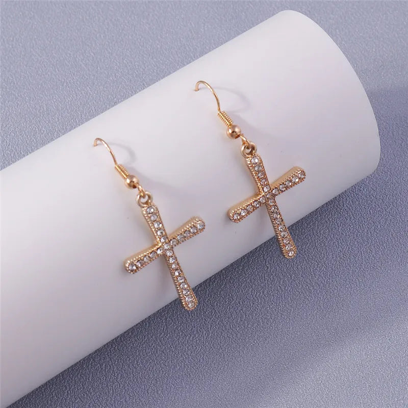 Crystal Cross Drop Earrings