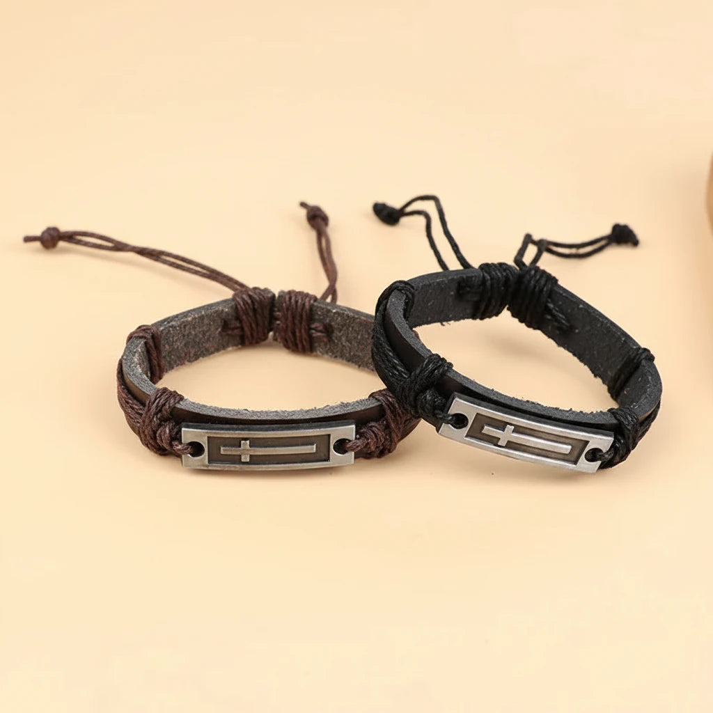 Vintage Cross Leather Bracelet