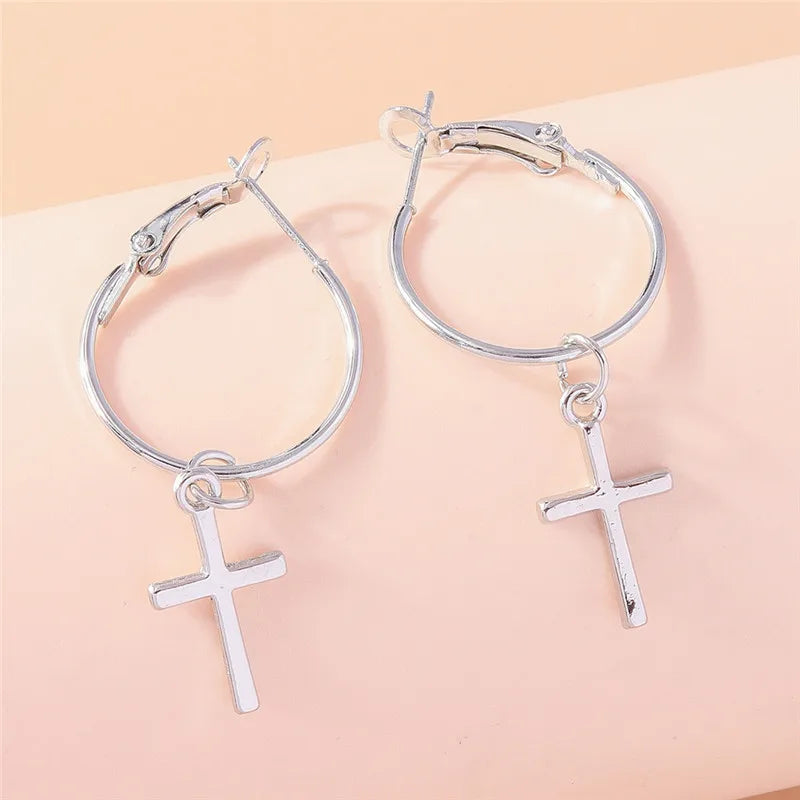 Cross Charm Hoop Earrings