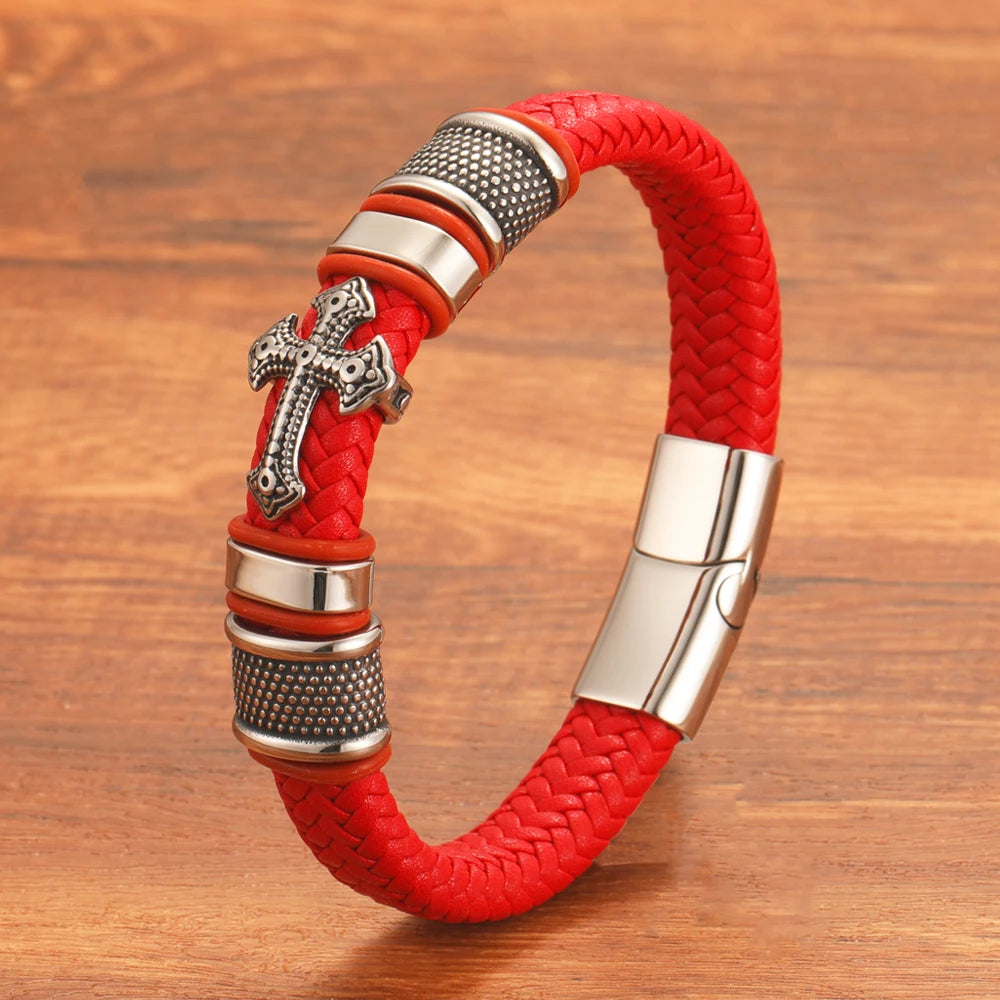 Genuine Leather Titanium Steel Magnet Clasp Bracelet
